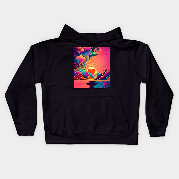 Peace and Love: Harmonious Sunset on a Dark Background Kids Hoodie by Puff Sumo